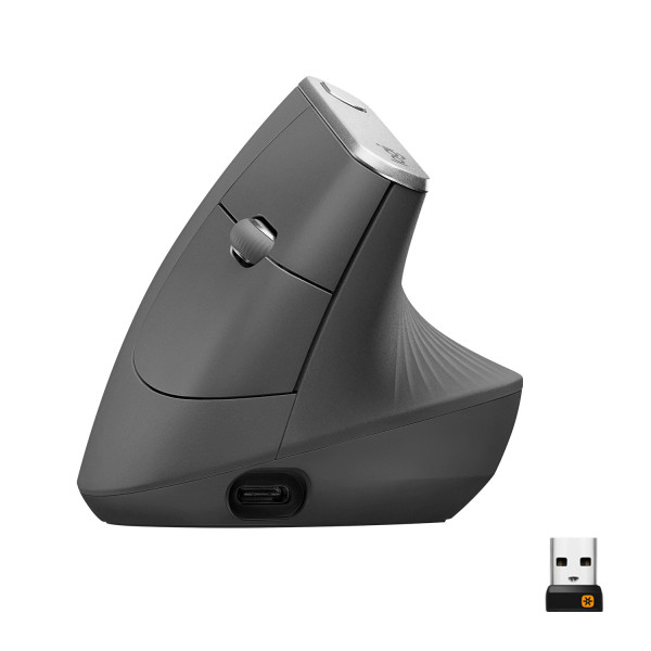 Souris Optique Logitech MX Vertical - Câble sans fil - 4 Bouton(s) - Noir Argent