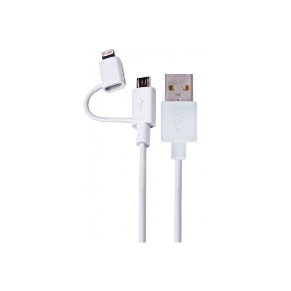 Cable USB - Lightning + micro USB boite Blanc  cable 1M * DCU 34101200 *
