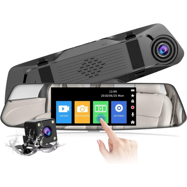 Retroviseur Voiture connecte Android 64go 4G Camera recul et avant dashcam 1080p