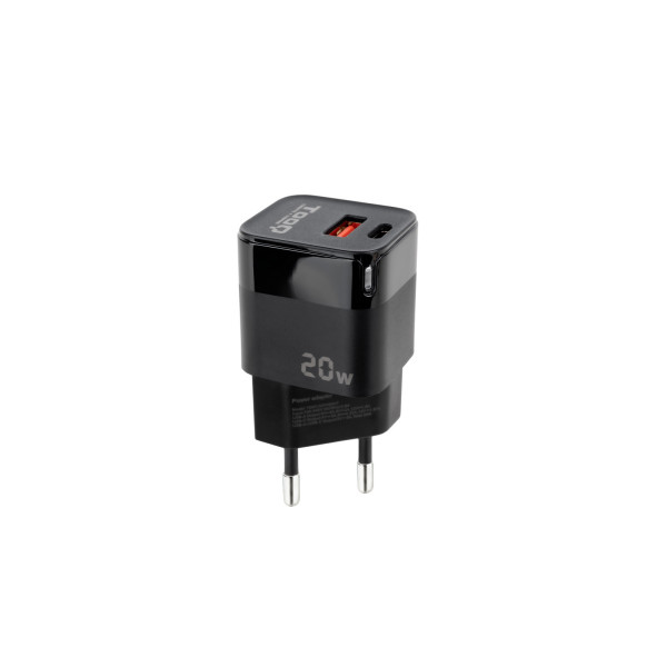 Chargeur Secteur USB-C pd + USB-A 20W noir * Tooq TQWC-QCPD20 *